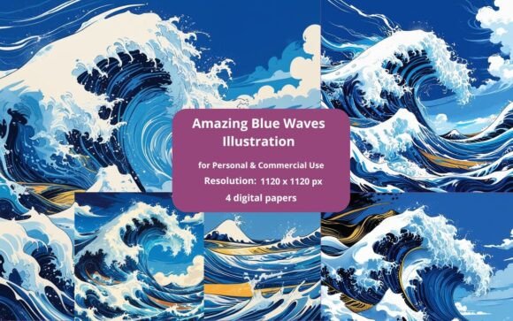 Amazing Blue Waves Illustration: Dynamic Visual Energy for Designers