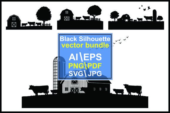 Capturing Rural Charm: Silhouettes Farm Barns Cows Trees Silos