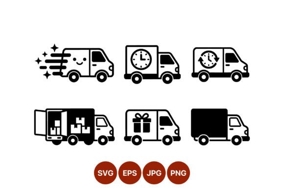 Delivery Truck Icons Vector Black White: Essential Logistics Graphics
