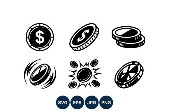 Dynamic Black White Coin Dollar Vector Icons for Designers