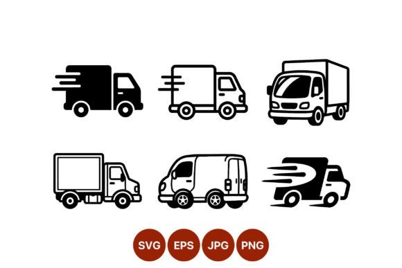 Fast Delivery Truck Icons Set: Crisp Vector Graphics for Dynamic Branding