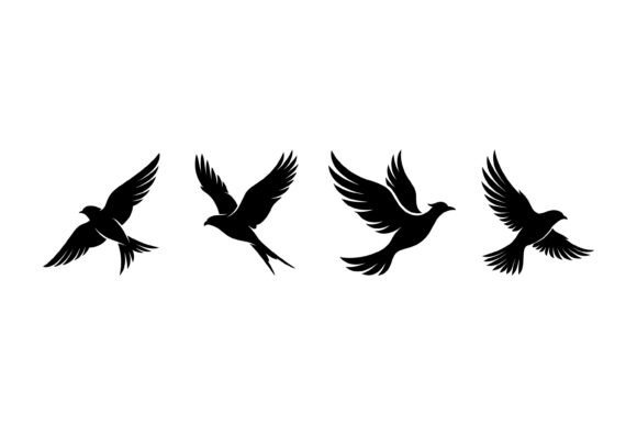 Four Black Birds Flying in a Row: A Graphic for Modern Design