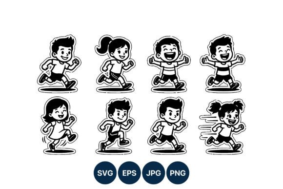 Kids Running Cartoon Vector: Dynamic Joy for Your Designs
