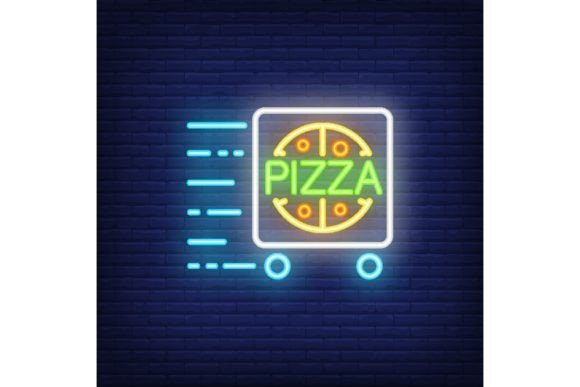 Pizza Delivery Neon Sign with Cart in Motion: A Designer's Take