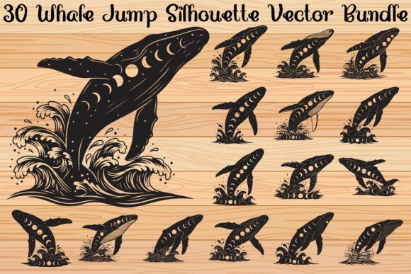 Whale Jump Silhouette Bundle: 30 Dynamic Designs for Creative Projects